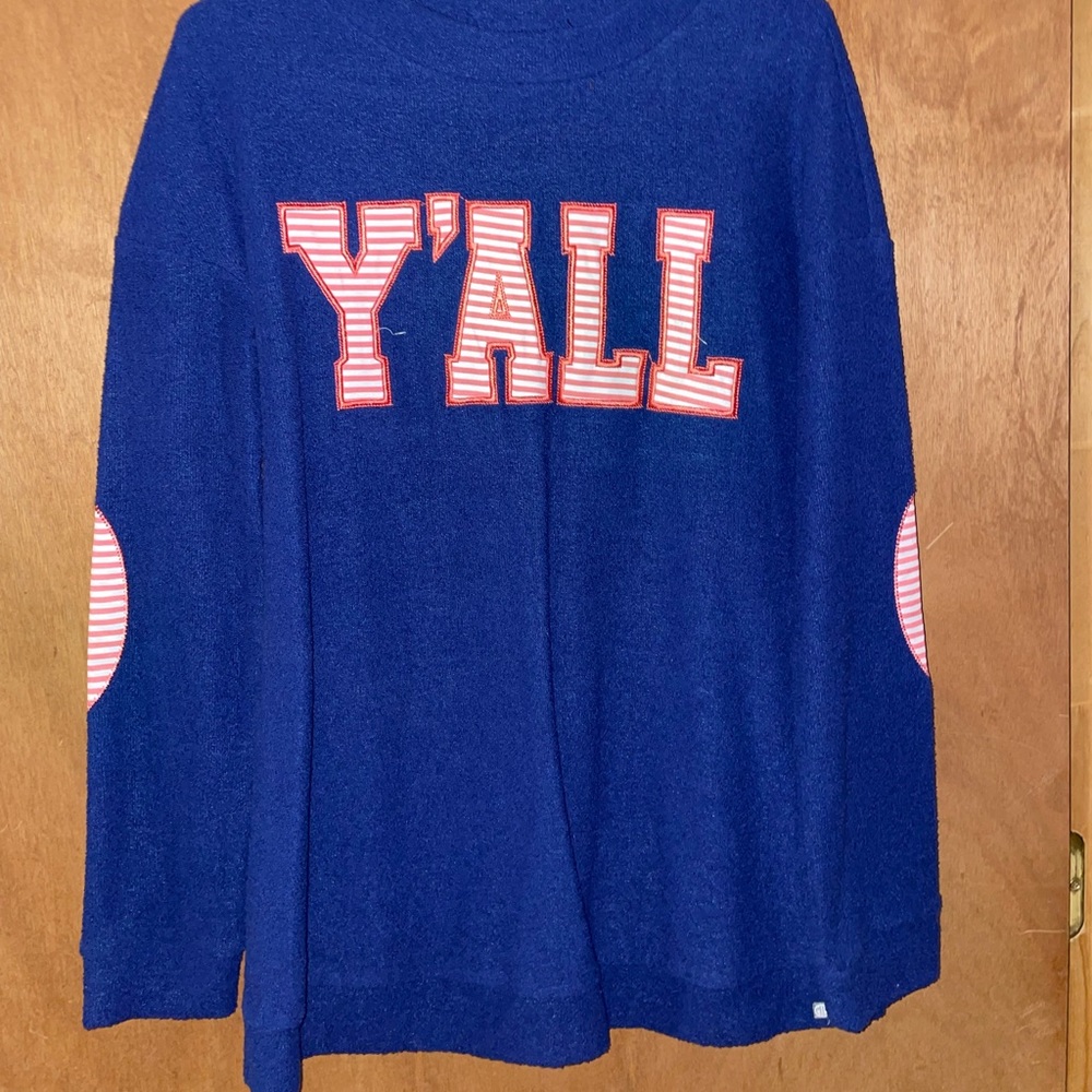 Navy Blue Pink Lily Sweatshirt with Pink and White Accents